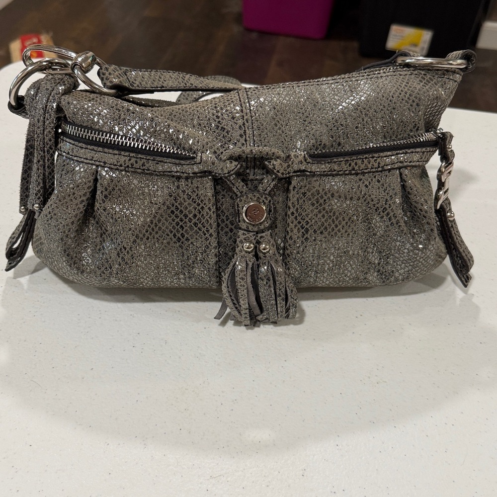 B. Makowsky Iridescent Grey Snake Print Pattern Crossbody